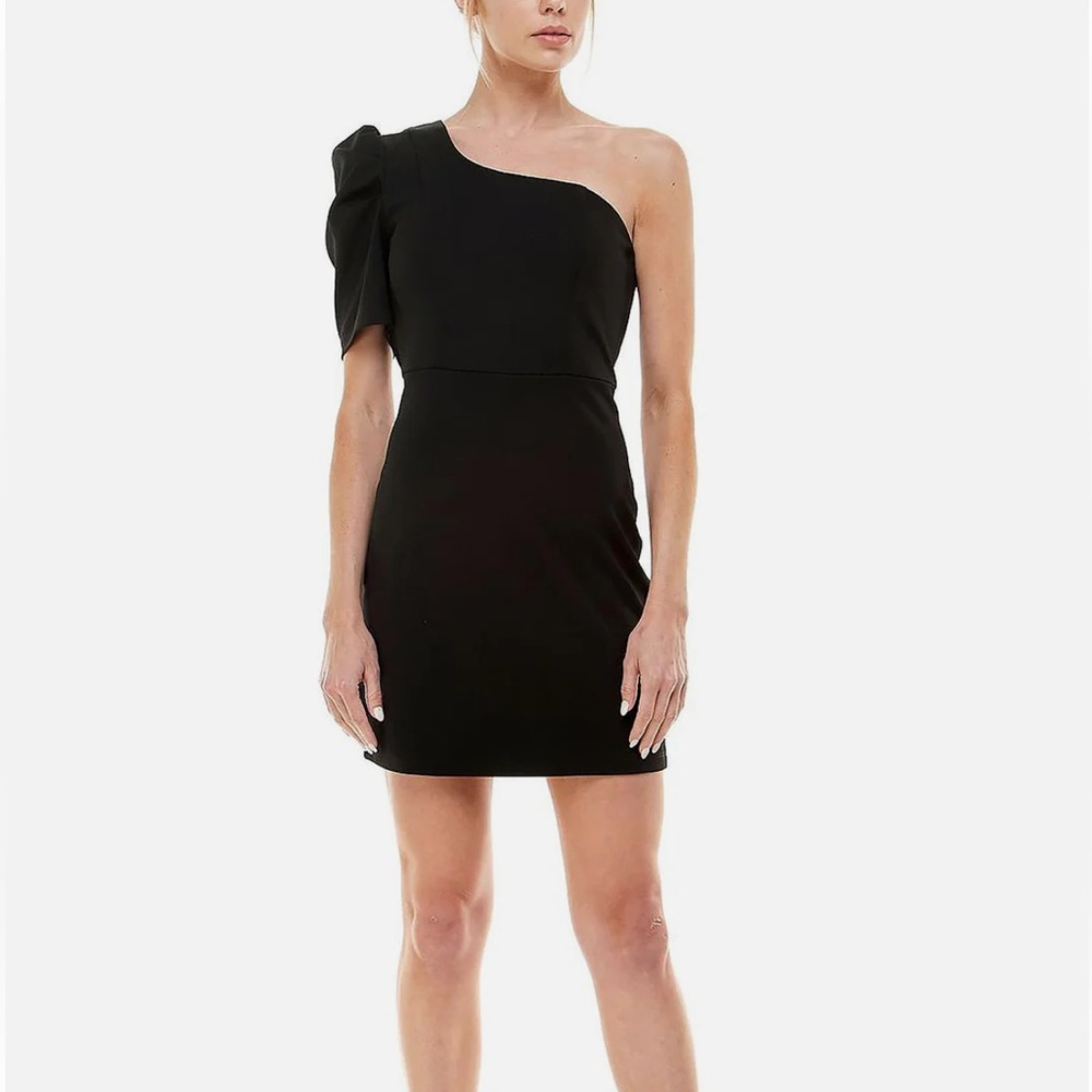Black one shoulder mini dress